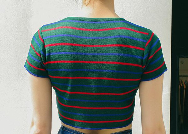 WholesaleSummerStripedKnittingTShirt-CMK061548