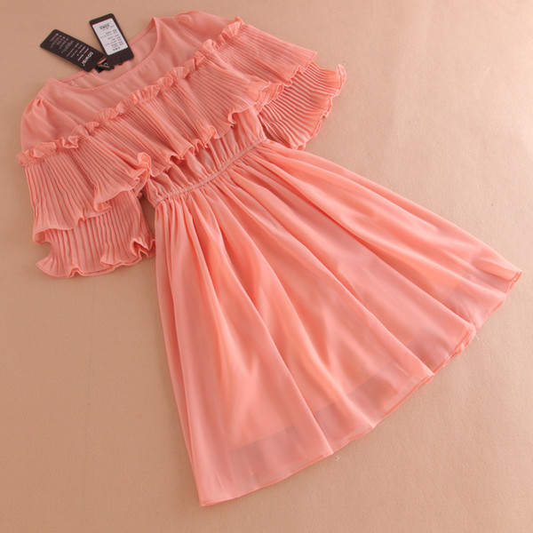 WholesaleSweetFlareSleeveRufflePinkPrettyDress-TFK080724PN