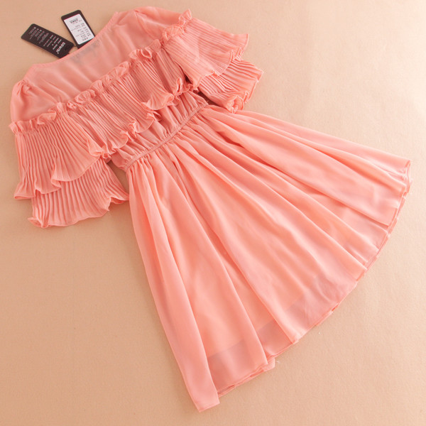 WholesaleSweetFlareSleeveRufflePinkPrettyDress-TFK080724PN