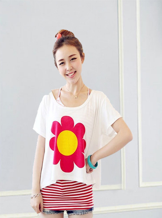 WholesaleWomensFashionFlowerPrintingBatSleeveT-shirts-WR061601