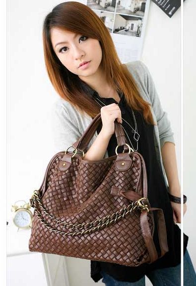 WomenCoffeeKnittedChainSoftPUSatchelBagHandbag-SL022208CF