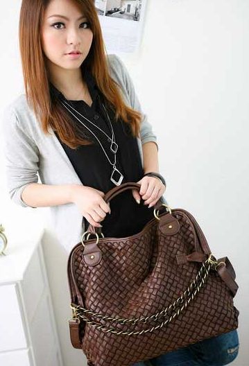 WomenCoffeeKnittedChainSoftPUSatchelBagHandbag-SL022208CF