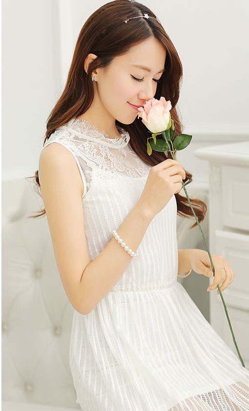 WomenlyKoreanNewFashionWhiteSleevelessHollowOutSlimWearOnlineDress-XHE052726WI