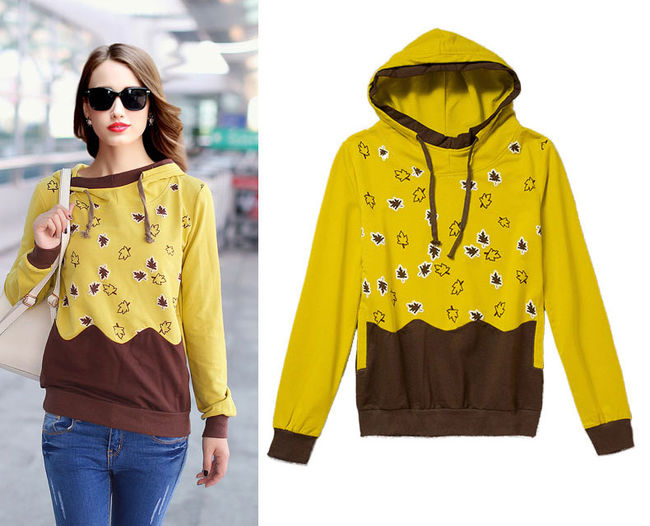 YellowFloralPrintingLongSleeveFittedHoodies-ZME083104YL