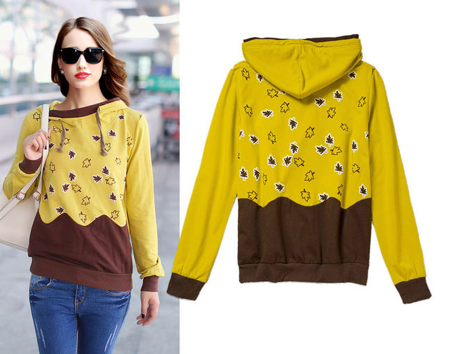 YellowFloralPrintingLongSleeveFittedHoodies-ZME083104YL