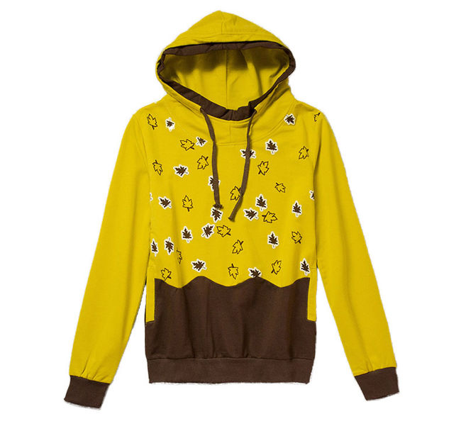 YellowFloralPrintingLongSleeveFittedHoodies-ZME083104YL